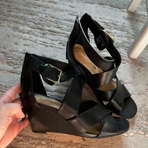 Black Clarks Wedge Sandals